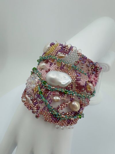 Bracelet Aurore Boréale rose et vert clair fait main